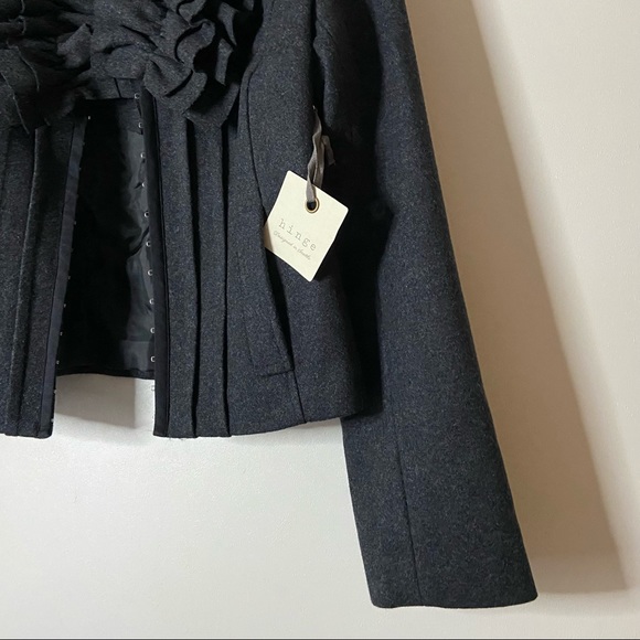 HINGE | NWT Wool Ruffle Jacket Blazer Charcoal Ruffle Collar Size Large Women’s - Picture 2 of 12